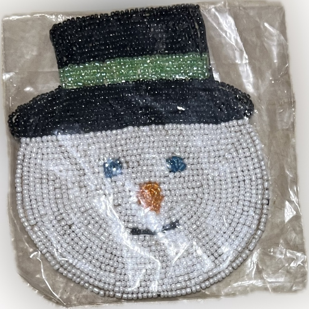 💥New Beaded Snowman Drink Coaster Winter Accent Holiday Winter Christmas